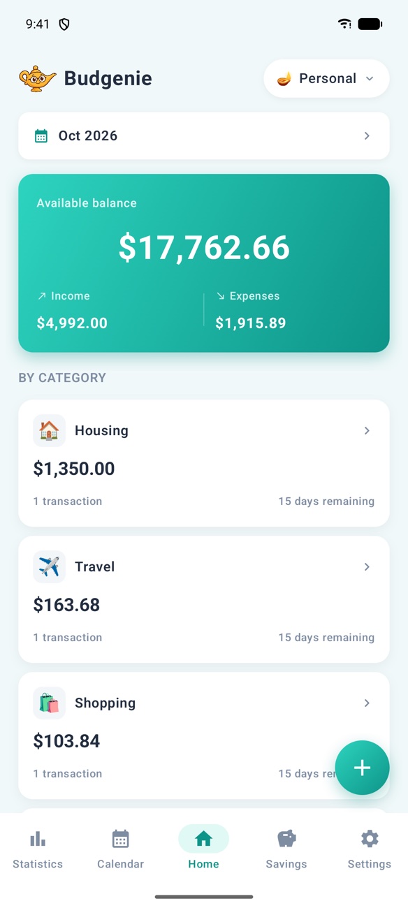 Budgenie home screen